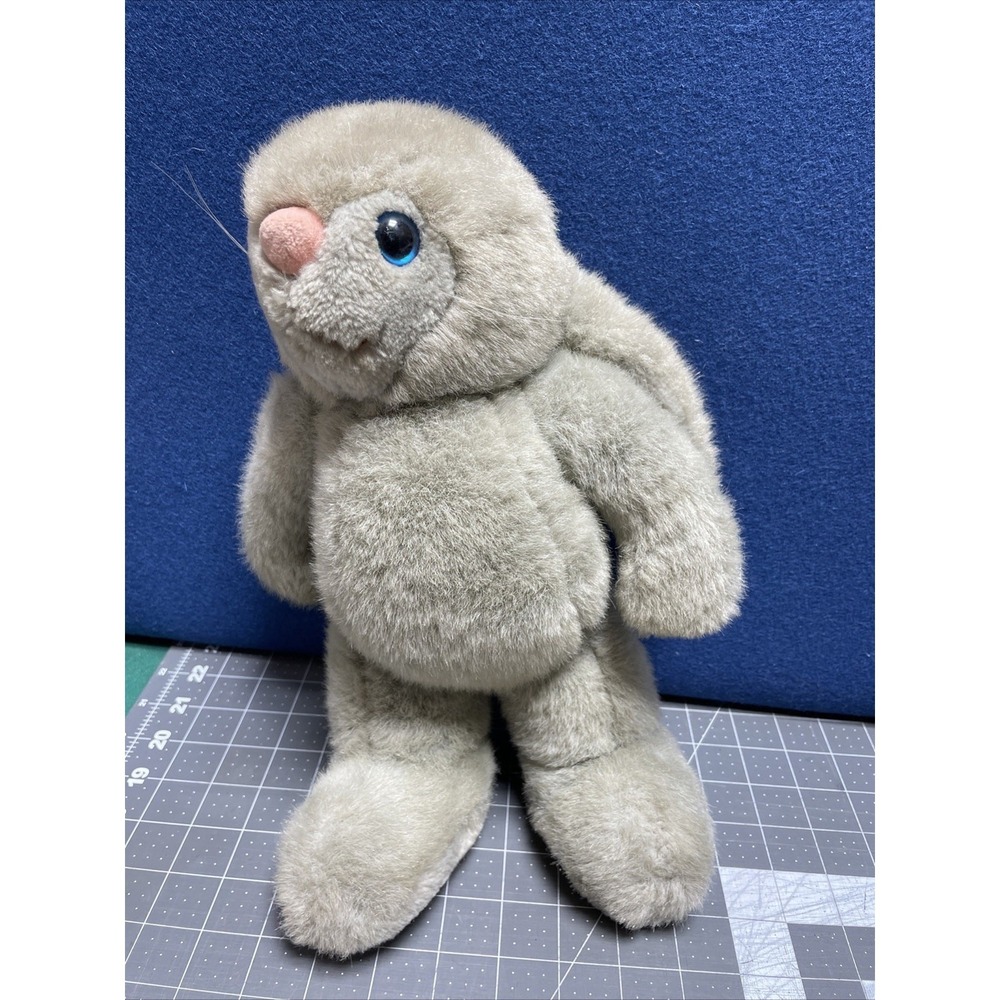 Vintage Snuggle Bunny 1983 Gray Hares Rabbit Plush 13" Stuffed Animal Blue Eyes‎